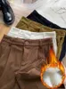 Pantaloni da donna in velluto a coste per le donne Autunno Inverno 2024 Pantaloni a gamba larga dritti a vita alta Pantaloni vintage causali in pile nero caldo