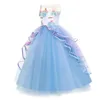 Sukienka jednorożca dla dziewcząt ubrania urodzinowe haft haftowy kulki dla dzieci Rainbow Formal Princess Children Costume 240109