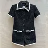 Fashion Designer Tweed Jumpsuit or Summer with Diamond Buckle Slim Fit A-line Waist Collection Short Sleeved Dress