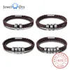 Bangles JewelOra 925 Sterling Silver Personalized Men Bracelet with Custom Beads Brown Leather Charms Bracelet Jewelry Gift for Family