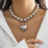 Pendant Necklaces Boho Punk Silver Color Big Bead Chain Heart Necklace For Women Vintage Fashion Female Baroque Hip Hop Choker Jewelry