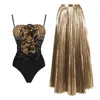 2024 Damen-Badeanzug, funkelnder Druck, 3D-Blume, ein goldener Badeanzug, Bikini-Set, eleganter Strand, Damenbekleidung 240110