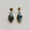 Boucles d'oreilles pendantes FUWO gros naturel Labradorite doré brillant énergie pierre bijoux pour femmes cadeau d'anniversaire 5 paires/lot ER053