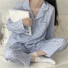 Ladies Spring and Autumn Style Net Red Printed Plaid Pyjamas Set Lapel LongSleeved Trousers 2del Home Service Casual 240110