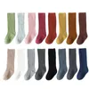 5 Pairs/lot born Baby Knee High Socks Cotton Soft Solid Warm Elastic Student School Sports Leg Warmers Multi Colors 240109