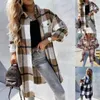 Women's Long Sleeved Casual Plaid Shirt Jacket Autumn/Winter Button Blouse Elegant Office Lady Loose Coats S-XXL 240104