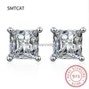 Stud Princess Cut 2CT Diamond Test Passed Moissanite Rhodium Plated 925 Silver D Color Moissanite Stud Earrings Jewelry Couple Gift YQ240110