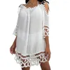 Traje de baño para mujer Sexy Transpirable Verano Playa Cubrir Mujeres delgadas Encaje Crochet Vestido Top Lady Garment