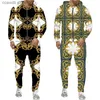 Survêtements pour hommes Modèle d'or de luxe pour hommes 3D Imprimer Sweats à capuche / Ensembles Marque Mode Sweatshirts + Pantalon Costume Hip Hop Jogging Sportswear Tenues T240110