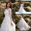 2024 Modest Long Sleeves A Line Wedding Dresses V Neck Lace Appliqued Sweep Train Plus Size Wedding Bride Gown vestido de novia