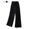 Kvinnor Pants Silk Velvet är hudvänlig och har en bra draperingskänsla Retro Mulberry Versatile Casual Wide Leg for Women