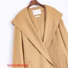 Maxmaras Womens Cashmere Coat Valdesse Çift Varlıklı Su Ripple Ceket Kısa Kapşonlu Yulaf Cli Maxmara CAS RJDV