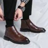 Nieuwe mode puntige neus bruin man trendy rits hoge lederen schoenen voor mannen outdoor antislip casual heren enkellaarsjes