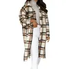 Casacos femininos moda xadrez casaco de lã manga longa xadrez botão de impressão frente aberta longo cardigan outerwear 240109