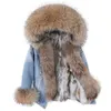 Maomaokong Denim veste Parka hiver femmes Parkas réel col de fourrure manteau naturel fourrure de raton laveur capuche réel lapin doublure de fourrure de luxe 240109