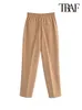 TRAF Damesmode Met Metallic Knop Rechte Broek Vintage Hoge Taille Terug Elastische Tailleband Vrouwelijke Enkelbroek Mujer 240109