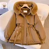 Mode femmes veste d'hiver grand col de fourrure Parkas manteau Long à capuche chaud doublure en laine femme vêtements de neige rembourré Parka 240110