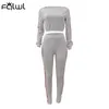 FQLWL Ribbed Knitted White Pink 2 Two Piece Set Women Outfits Bodycon Long Sleeve Crop Top Leggings Women Tracksuit Matching Set 240109