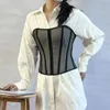 Women Sexy Sheer Mesh Patchwork Bustier Corset Vintage Strapless Lace-Up Back Overbust Waist Cincher Body Shaper Top Wholesales 240109
