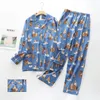 Fashion dinosaur 100% brushed cotton pajamas sets men cartoon sleepwear spring winter homewear male plus size 100kg 240110