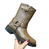 Designer Bulky Mid Biker Boots Platform Calfskin Havana Winter Fall Snow Boots Patent Leather Mules black Ankle Boot