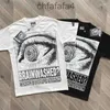 T-shirts pour hommes Hellstar T-shirt Grands yeux Lettre imprimée à la main High Street Col rond Couple lâche Noir et blanc Top manches courtes U0wu