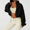 Womens Fleece Sweatshirt Full Zip Oversized Crop Jacket Winter Long Sleeve Stand Collar Workout Coat Anorak Women 240109