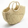 Totes 2023 new Handmade Bag Women Pompon Beach Weaving Ladies paper Str Wrapped Moon shapedcatlin_fashion_bags