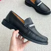 Black Fullgrain Leather Slipon Loafers Designer Mens Classic Striped Minimalist and Durable Casual Shoes 240110