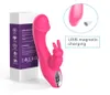 Vibrador de conejo de punto G, consolador impermeable recargable, estimulador de clítoris de doble motor con 12 modos de vibración, juguete sexual silencioso Y1907223239009