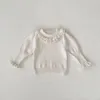 Autumn Winter Girl Baby Ruffle Collar Puff Sleeve Knit Bottoming Shirt Children Embroidery Christmas Small Bell Cotton Dresses 240109