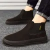 High-Top-Slip-On-Wildleder für Herren, modisch, lässig, bequem, kurz, Trend, Plattform, rutschfeste Herrenstiefel