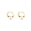 Hoop Earrings Simple Pearl Metal Trendy Temperament Retro Cold Style French Small Women's Ear Buckle Accessories