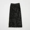 Koreanische Mode Pailletten Design Lange Röcke für Frauen Alle Saison Damen Casual Streetwear Alle Match Sexy Midi Rock Drop 240110