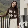 Sweater Vests Women Vintage Panelled Diamond Check Knitting Loose V-neck Preppy Student Chic All-match Female Autumn Winter Tops 240109