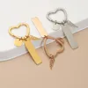 Keychains Fnixtar 10Pcs/Lot Mirror Polish Stainless Steel Heart Wing Round Rectangular Key Rings DIY Logo School Bag Car Pendant Gift