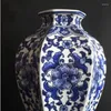 Vases Chinese Style Vase Blue And White Porcelain Home Decoration Retro Hand Drawn Ceramic Multilateral Big Belly