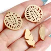 Charms 2PCs Stainless Steel Leaf Gold Color Hollow Striped Leaves Pendant For Jewelry Making Diy Women Necklace Earring Supplies