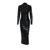 Casual Dresses Women's Fashion Faux Leather Slim Dress Futuristic Solid Colour Tight Long High Neck Sleeve Evening Party