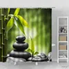 Rideaux de douche Vert bambou Zen rideaux de douche pierre noire galet Massage pierre salle de bain décor produit ensembles de rideaux de bain avec tissu