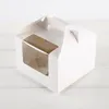 White Card Paper Cupcake Boxes Cake Packaging Boxes with Handle Clear Window Muffin Box SN4446