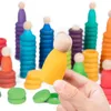 Regenbogen-Ringe, Münzen, Nins, so tun, als würden sie Spielzeug spielen, Holz-Stapelblöcke für Kinder, Farbsortierung, Montessori, pädagogisch für Kinder 240110