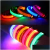 Dog Collars Leashes 2022Nylon Led Pet Collar Night Safety Flashing Glow In The Dark Leash Dogs Luminous Fluorescent Supplies Drop Dh0Kz