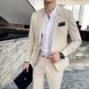 Blazer Pants High-End Brand Solid Color and Plaid Mens Formal Business Slim Suit 2 Piece Set Bruom Wedding Dress Party Stage 240110