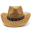 Berets Cowboy Strohhut Strand Breite Krempe Männliche Kappe Handgewebte Sombrero Outdoor Hohl Für Reise Urlaub Sonnenschutz