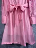 2024 Spring Pure Kolorowe Dressed Polted Sukienkę Pink Long Rleeve Scyk Midi Sukienki T3J091516