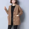 Übergroße 4xl Strickjacke Mantel Frauen Mittellange Pullover Jacken Koreanische Mom Strickwaren Tops Casual Lose Gilet Langarm Sueter 240109