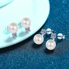 Studörhängen zfsilver mode 925 Silver Moissanite Classic Fine Exquisite Pearl Earring For Charm Women Accessories Party Jewets Gifts