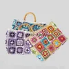 Totes Bohemian Granny Square St handväskor Casual Paper Woven Bamboo Handle Women Handväskor handgjorda summa strandpåse stor tote Pursestylishyslbags