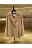 Maxmaras Women's Wrap Coat Camel Hair Coats Double-Sided 100% Cashmere Coat Jacket med havre Vattenvågmönster Dubbelbröst 101801 Kort stil RJPM